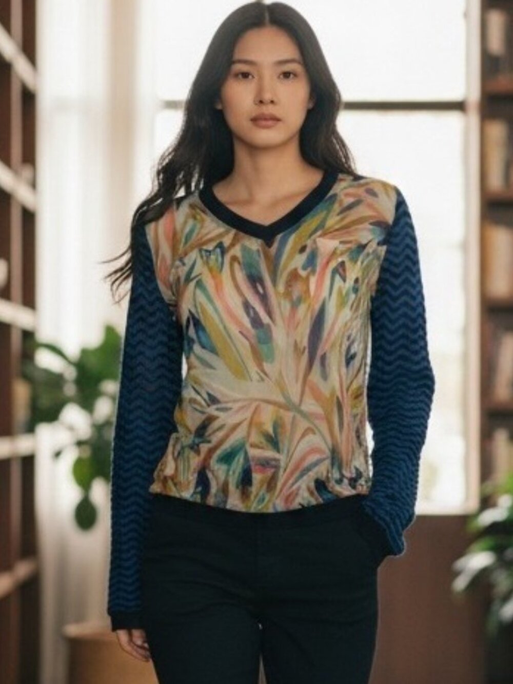 Missoni For Target Mixed Media V Neck Sweater S Blue NEW